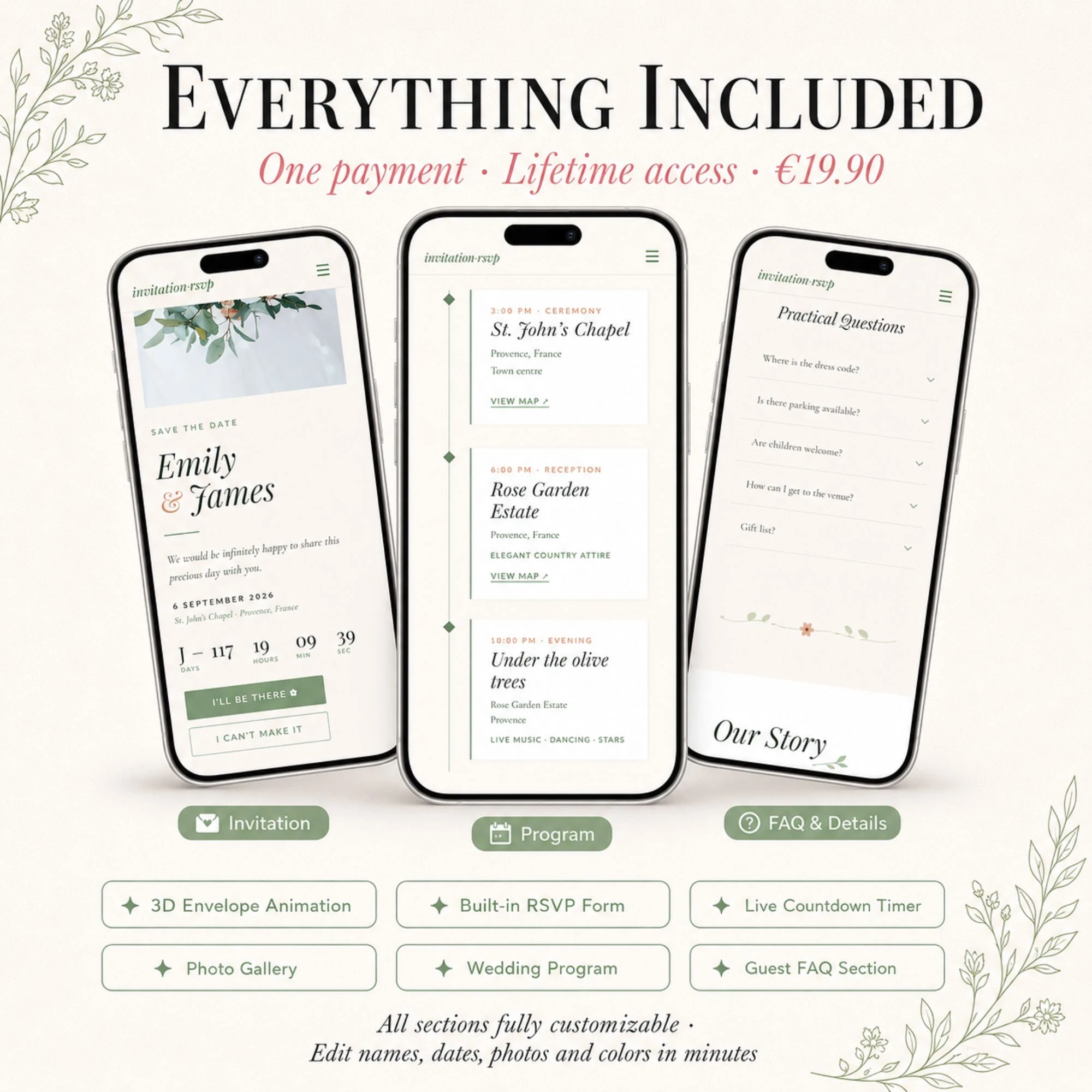 Sage Green Wedding Invitation