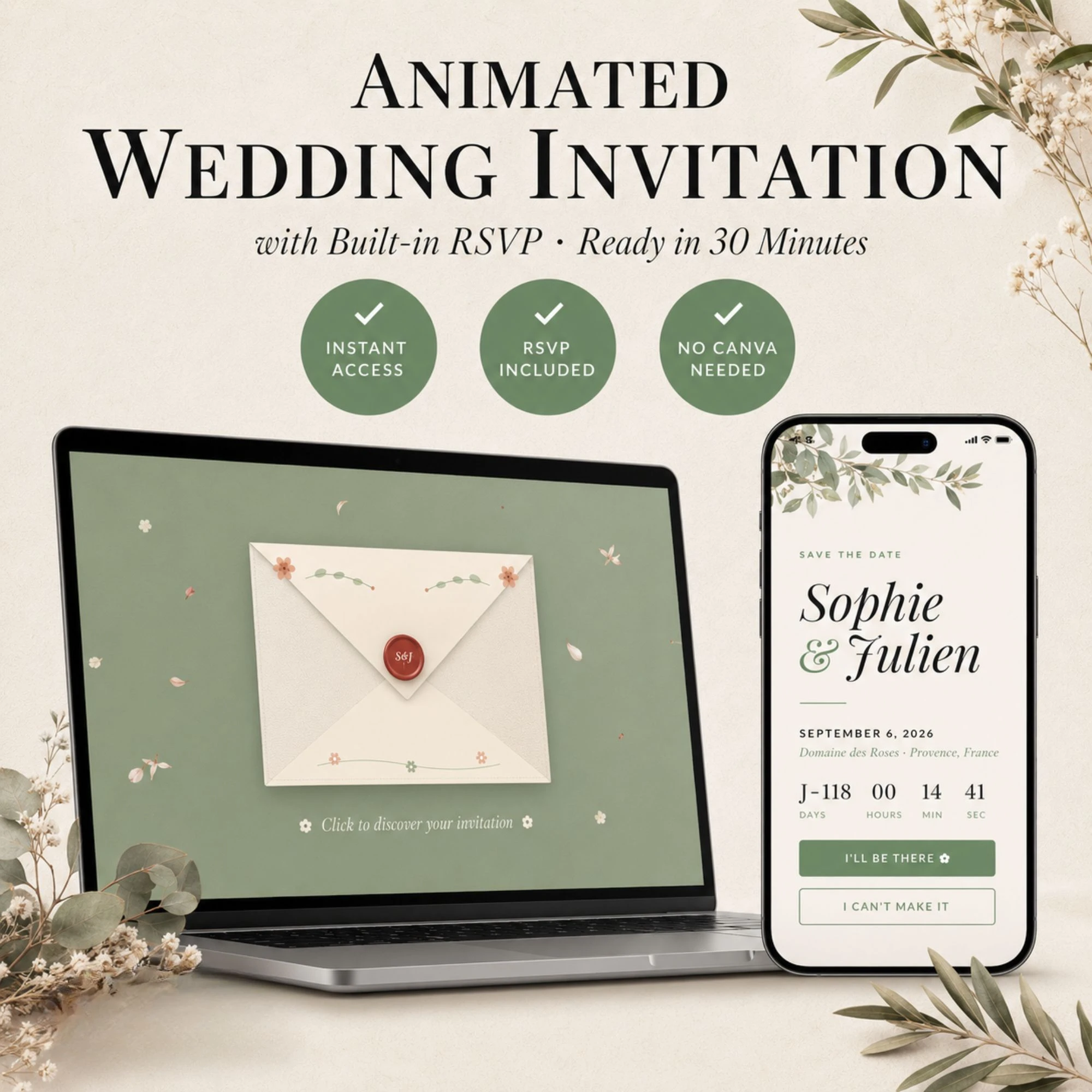 Sage Green Wedding Invitation — sage-green-dusty-rose