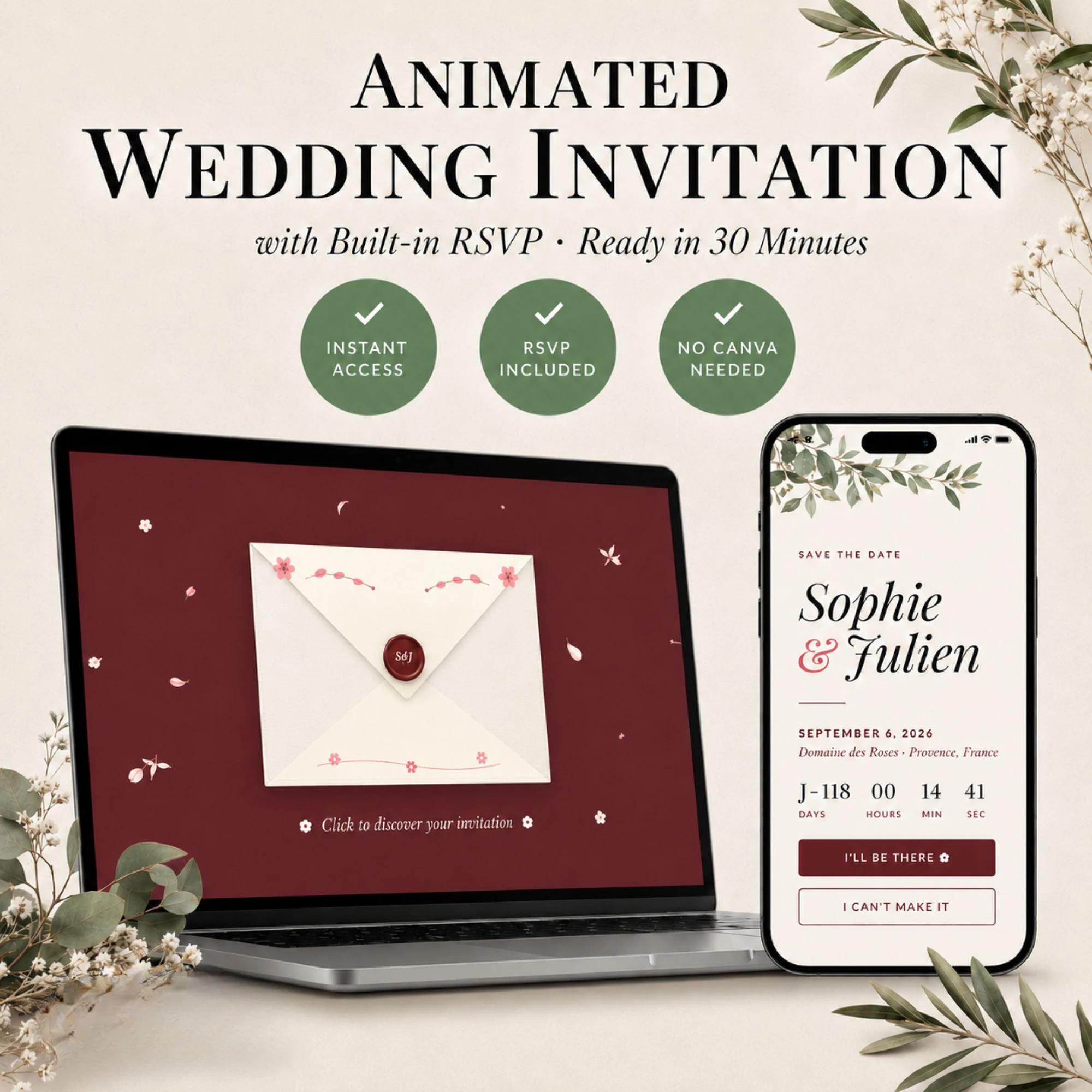 Sage Green Wedding Invitation
