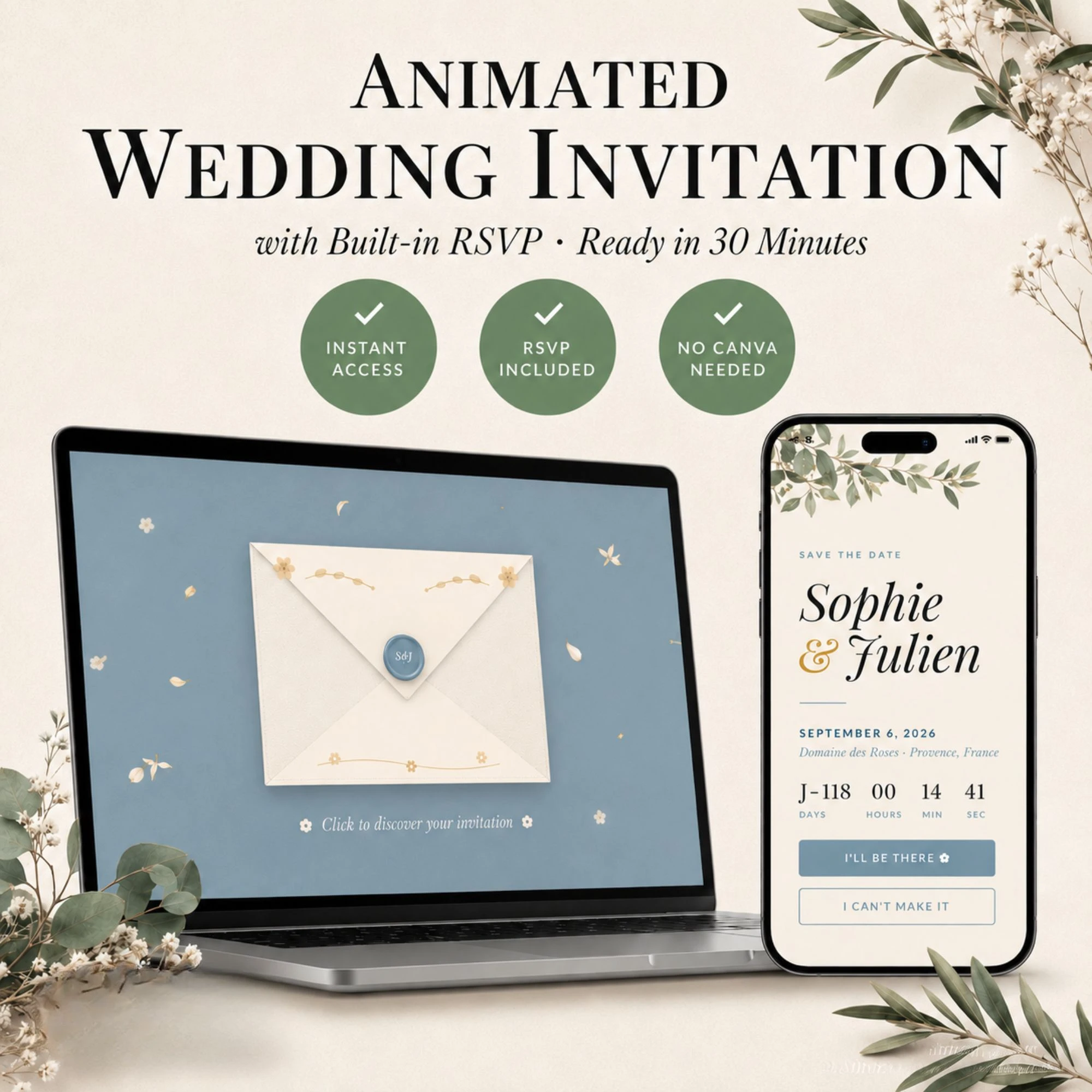 Sage Green Wedding Invitation