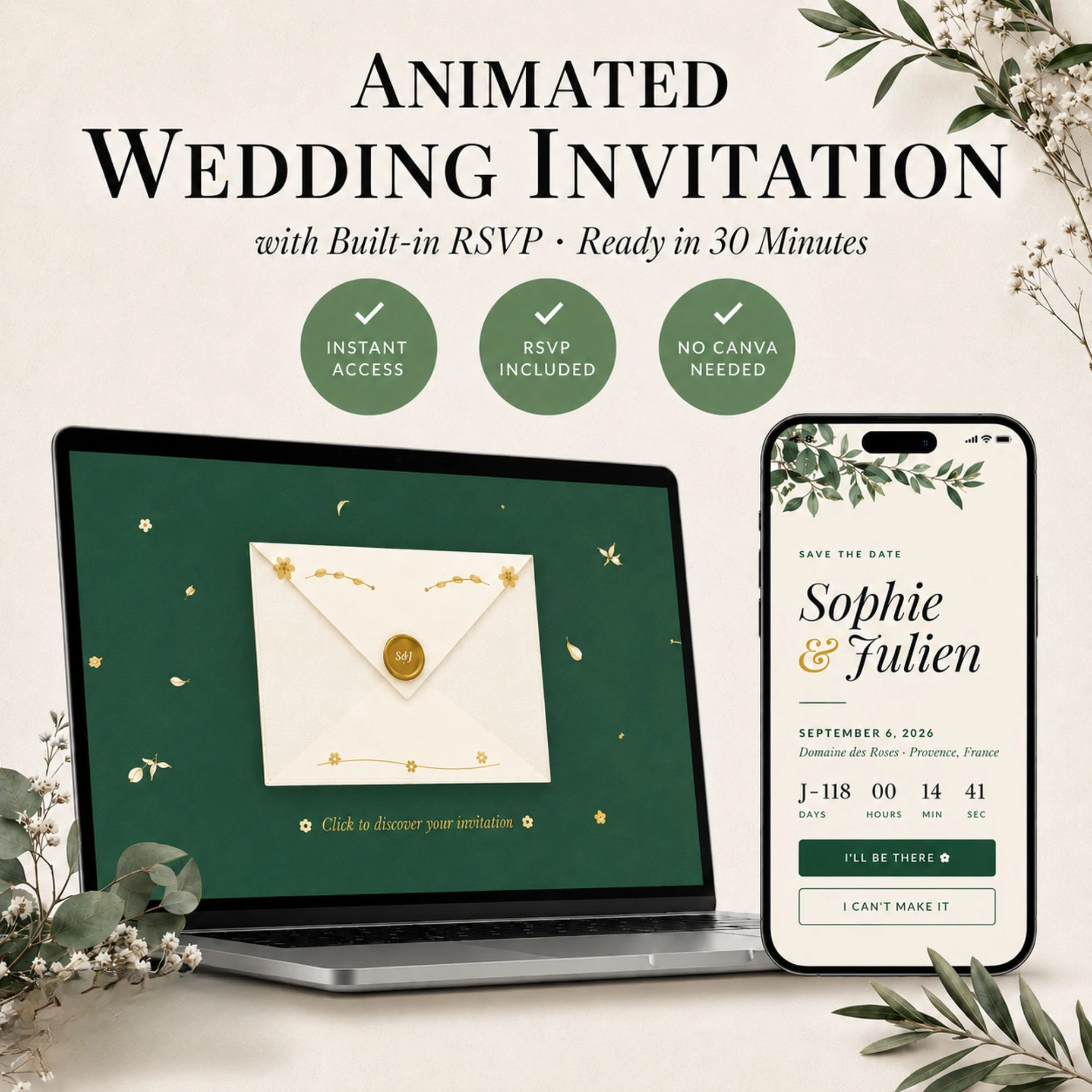 Sage Green Wedding Invitation